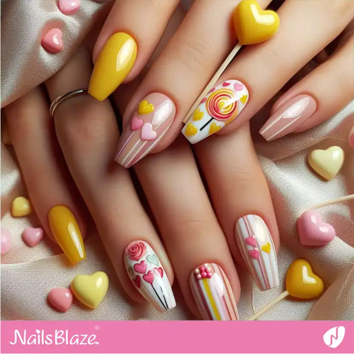 Valentine Sweetheart Lollipop Nail Art | Valentine Nails - NB2190